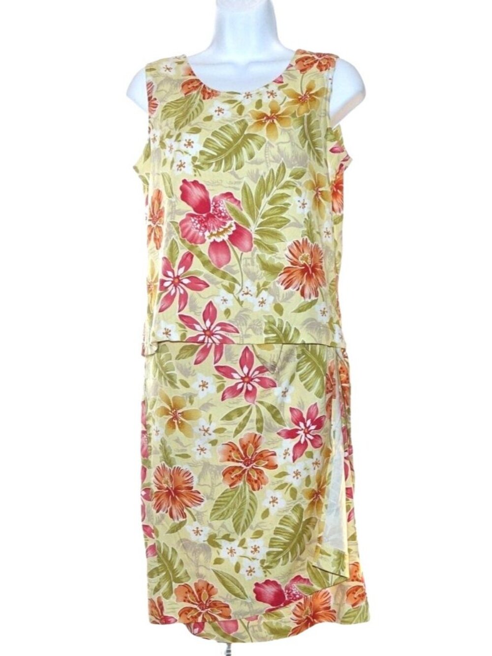 Coldwater Creek Hawaiian Skirt Blouse Womens S Small Outfit 2 Piece Set Hibiscus
